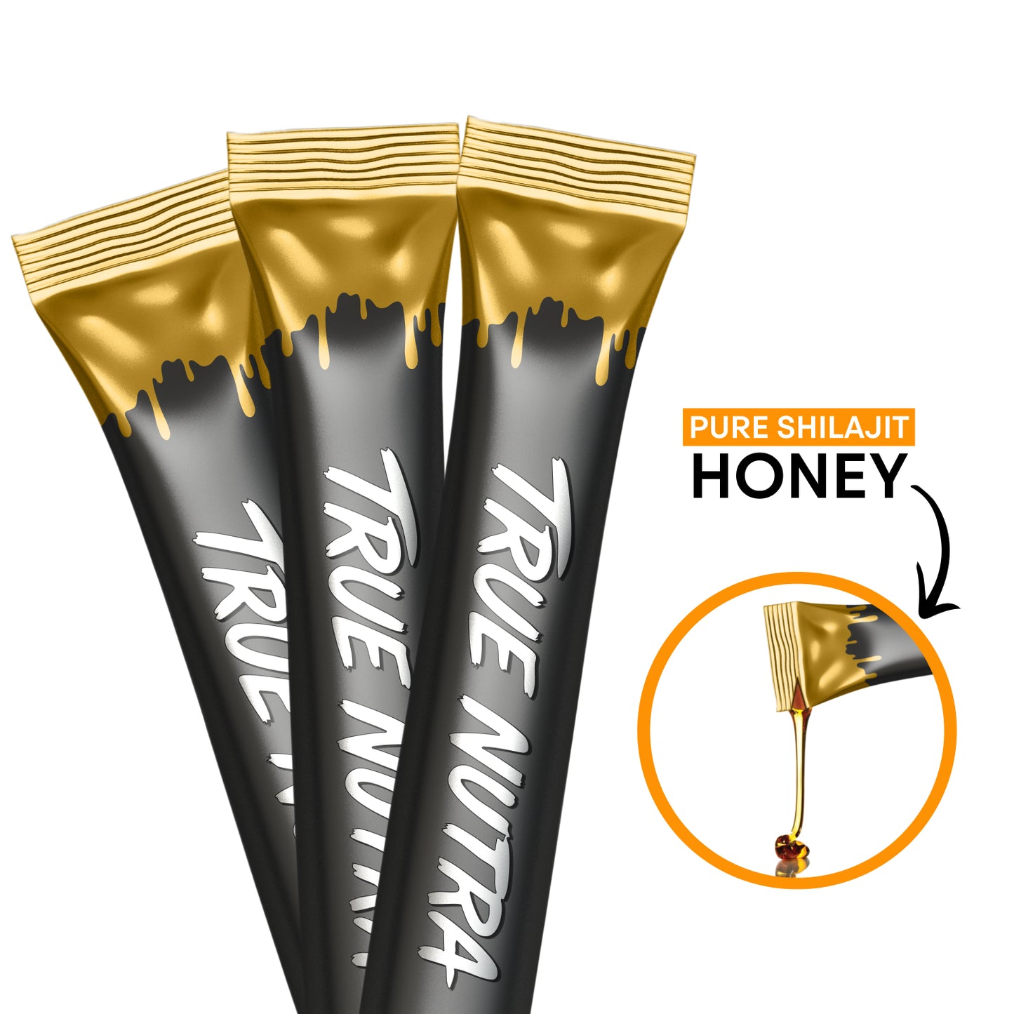 True Nutra Pure Himalayan Shilajit Honey Sticks with Raw Organic Honey Fulvic Acid 85+ Essential Minerals Fast Absorbing Long Lasting 10 Sticks
